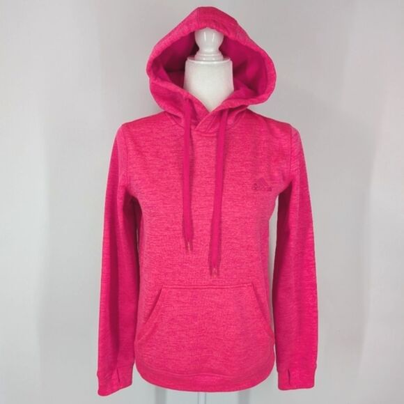 Adidas Women Bright Neon Pink Climawarm Drawstring Hoodie Sweater Sweatshirt XS - Picture 1 of 11